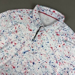 Obla Men's Red‎ White & Blue Paint Splatter Performance Polo Golf Shirt Size XL